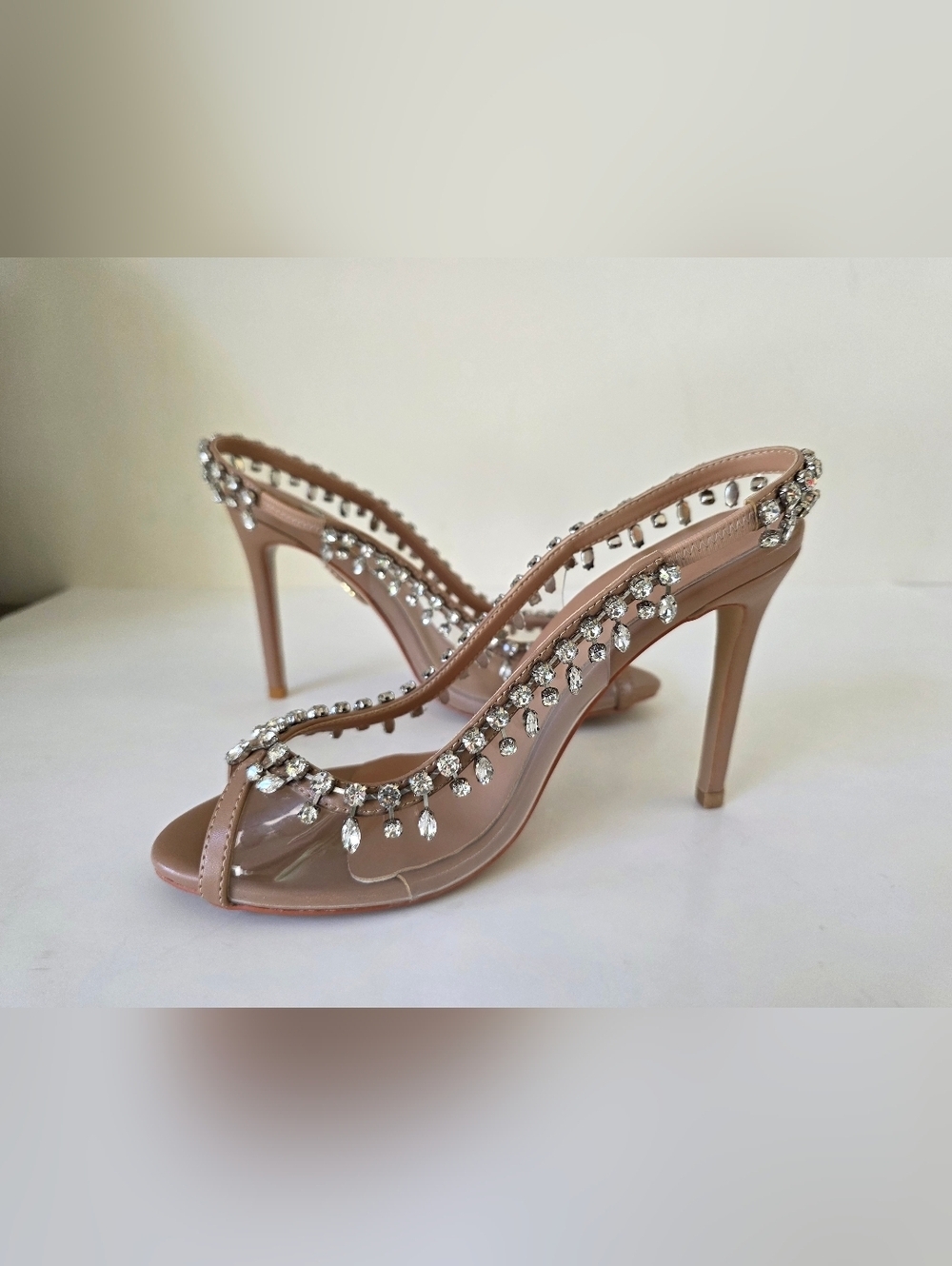 Aquazzura Temptation Crystal Sandals Nude EU 38 US 7.5-8  Italy Bridal Prom - Picture 12 of 15